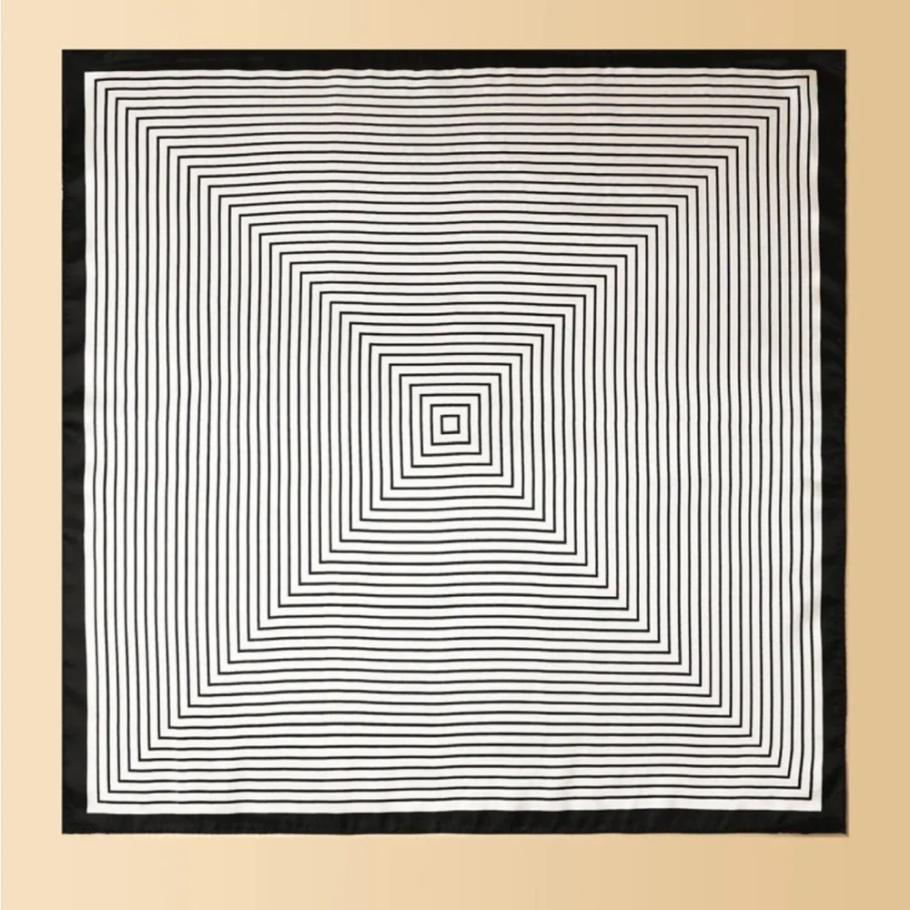 Anthropologie Black and White Striped Silk Scarf